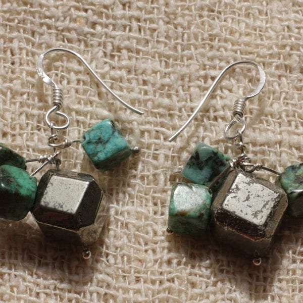 Boucles Argent 925 Turquoise d'Afrique et Pyrite