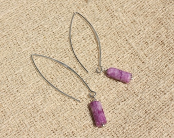 925 Silver and Stone Earrings - Sugilite Columns 12 x 5mm