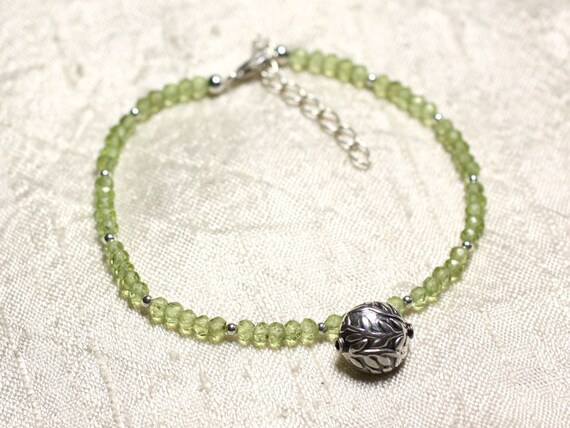 Bracelet Argent 925 Avec 10 Péridots Naturels Verts - Neuf Avec étiquettes - Prix Cassé