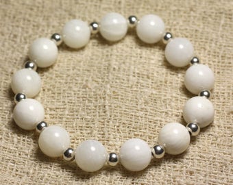 Armband aus 925er Silber und 10 mm großen weißen Perlmuttperlen