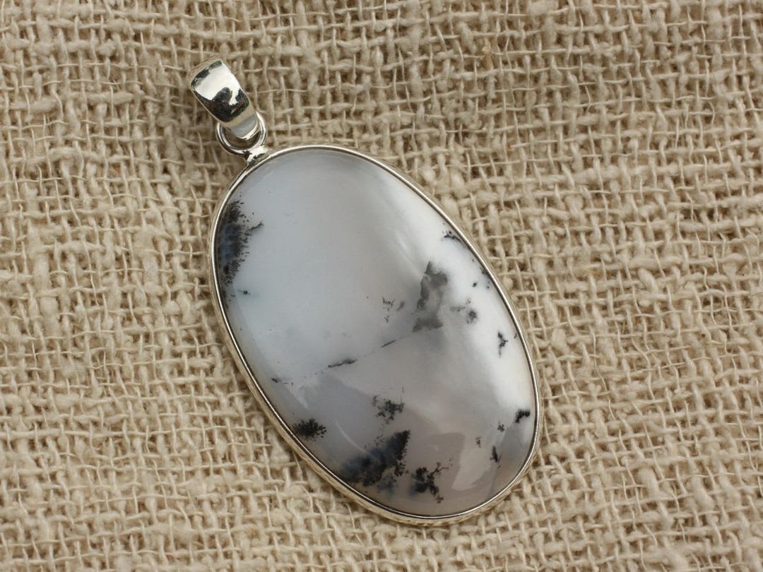 Pendentif En Agate Dendrite Et Argent 925 (10,3 G) | Bijou Argenté Pierre Naturelle - Occasion
