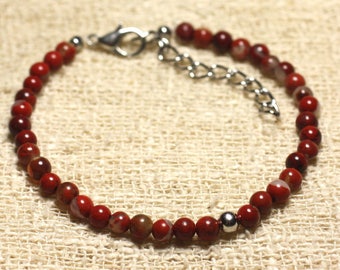 925 Silver Bracelet and 4mm Poppy Red Jasper Semi Precious Stone