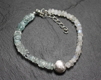 925 Silver Bracelet and Stones - Aquamarine and Moonstone Rondelles 4-7mm
