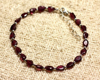 925 Silver and Stone Bracelet - Garnet Faceted Drops 5.5mm