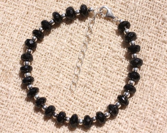 925 Silver and Stone Bracelet - Black Spinel Faceted Rondelles 7-8mm