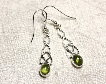 BO241 - 925 Silver and Peridot Stone Celtic Knot Earrings 36mm