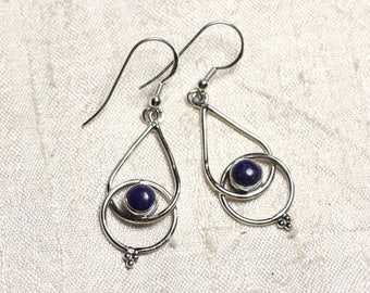 BO205 - 925 Silver Earrings and Lapis Lazuli Stone Drops 36mm
