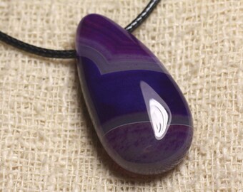 Collier Pendentif en Pierre - Agate Violette Goutte 40mm