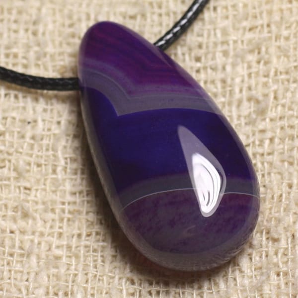 Collier Pendentif en Pierre - Agate Violette Goutte 40mm