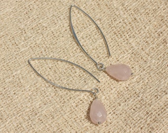 925 Silver and Stone Earrings - Rose Quartz Faceted Drops 12x8mm