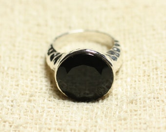 N120 - Bague Argent 925 et Pierre - Onyx noir Facetté Rond 15mm