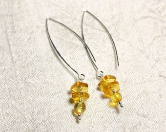 925 silver earrings Long hooks and Natural amber honey 6-9mm
