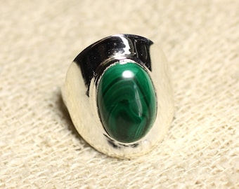 N124 - Bague Argent 925 et Pierre - Malachite Ovale 14x10mm