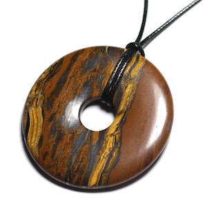Collar con Colgante de Piedra - Ojo de Tigre Donut Pi 60mm