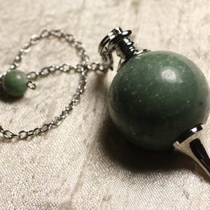 Rhodium Silver Plated Pendulum and Semi Precious Stone - Green Jade Ball 30mm