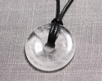 Collier Pendentif en Pierre - Cristal de Roche Quartz Donut Pi 30mm