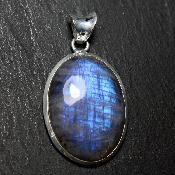 n43 - Pendentif Argent 925 et Pierre - Labradorite Ovale 28x21mm - 8741140027473