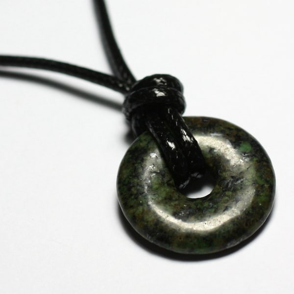 Collier Pendentif Pierre Rond Cercle Anneau Donut Pi 20mm Turquoise Afrique naturelle vert kaki marron noir