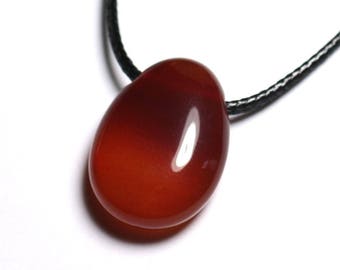 Carnelian Stone Drop Pearl Pendant Necklace 25mm Red Orange