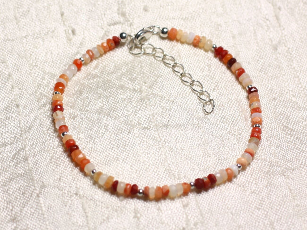 925 Silver Bracelet and Stone - Fire Opal faceted washers 3mm