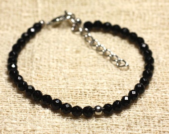 925 Silver Bracelet and 4mm Faceted Black Onyx Semi Precious Stone