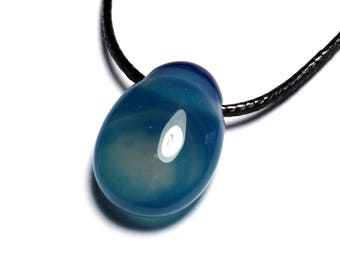 Collier Pendentif Pierre - Agate Bleue Goutte 25mm