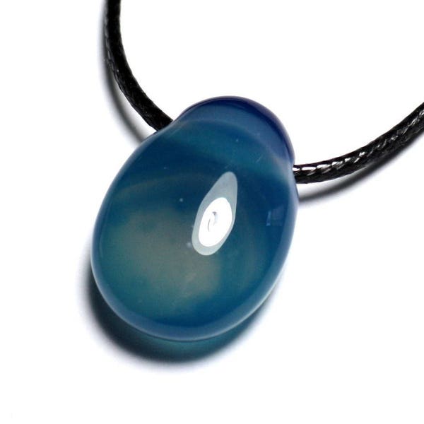 Collier Pendentif Pierre - Agate Bleue Goutte 25mm