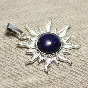 Pendant 925 sterling silver and Lapis Lazuli stone - Sun 28 mm - 10mm round