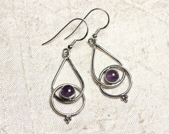 BO205 - Boucles oreilles Argent 925 et Pierre Améthyste Gouttes 36mm