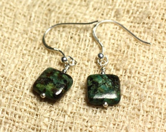 925 Silver Earrings - African Turquoise Squares 10mm