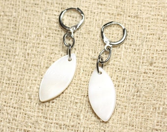 Mother-of-pearl Marquise earrings 26mm White