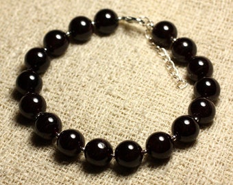 925 Silver Bracelet and Semi Precious Stone - Garnet 10mm