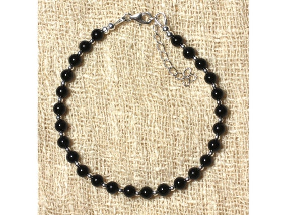 ストーンとシルバーのブレスレット 925 ブラックオニキス 4mm - Etsy 日本