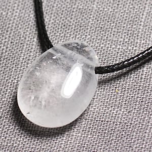 Semi Precious Stone Pendant Necklace - Rock Crystal Quartz Drop 25mm