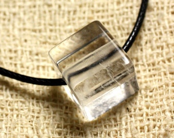 Collar con Colgante de Piedra - Cubo de Cuarzo Cristal de Roca 15mm Blanco Transparente