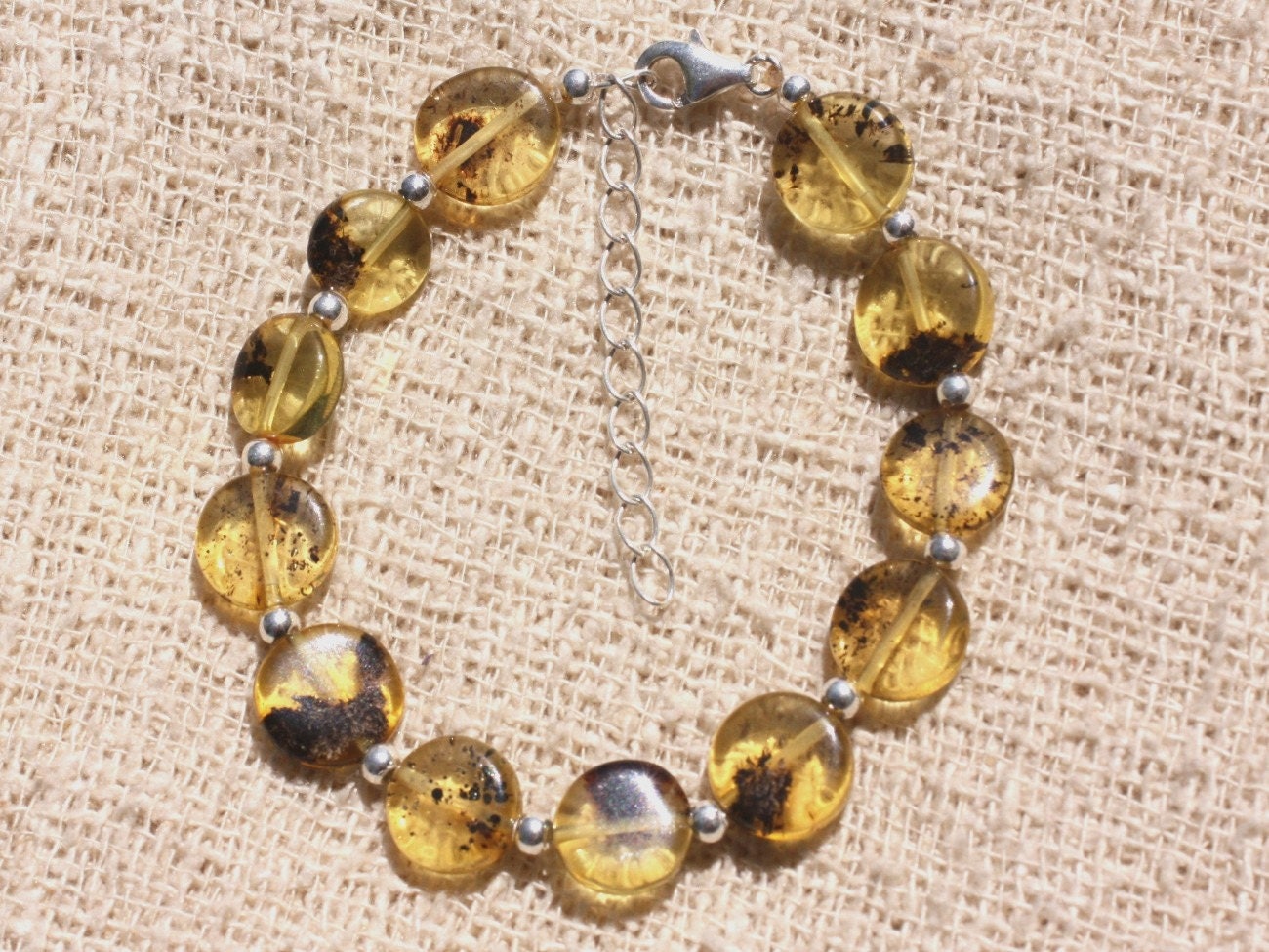 BR251  Amber Honey Crystal Strands Glass Beads Bracelet Double Magnetic Clasp