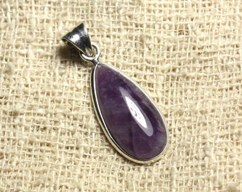 925 Silver Pendant and Stone - Amethyst Drop 25mm