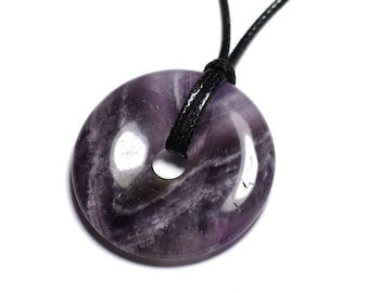 Collier Pendentif Pierre - Amethyste Rond Cercle Donut Pi 40mm Violet Mauve