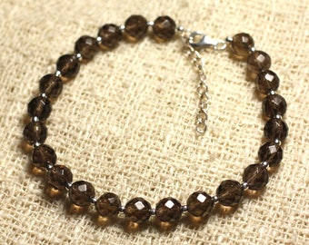 925 Silver and Stone Bracelet - Faceted Smoky Quartz 6mm