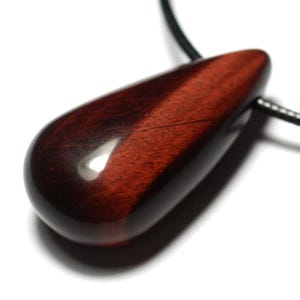 Red Tiger Eye Stone Pendant Necklace Taurus Drop 40mm burgundy red brown black highlights
