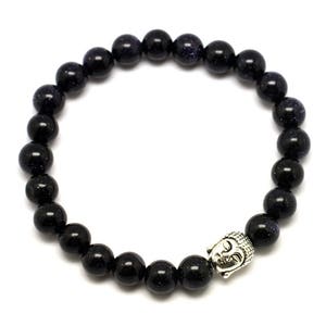 Buddha bracelet and Semi precious stone - Sun stone blue synthesis Galaxy 8mm