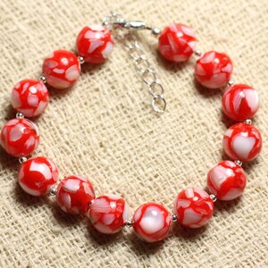 Bracelet Silver 925 Mother-of-Pearl and Resin 10mm Red and White