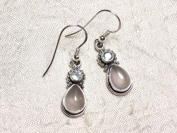 Boucles D'oreilles Argent 925 Avec Quartz Rose - Marque KB Création - Neuf Avec étiquettes