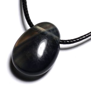 Pendant necklace Semi precious stone - Multicolored fluorite drop 25mm