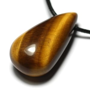 Tiger Eye Stone Pearl Pendant Necklace Drop 40mm Brown yellow gold bronze black reflections