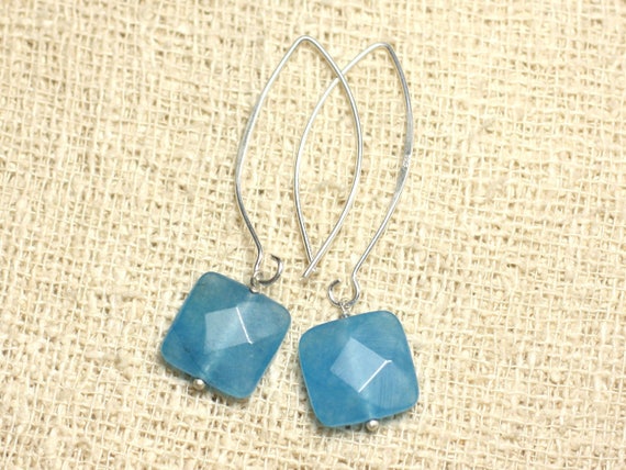 Details about   Petite Sterling Silver Faceted Natural Blue JADE Dangle Earrings...Handmade USA 