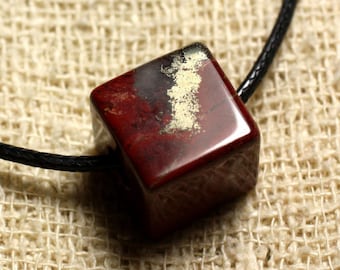 Collier Pendentif Pierre - Jaspe Rouge Poppy Cube 15mm Rouge Bordeaux Marron