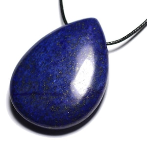Lapis Lazuli stone pendant necklace large drop 60mm Midnight blue gold