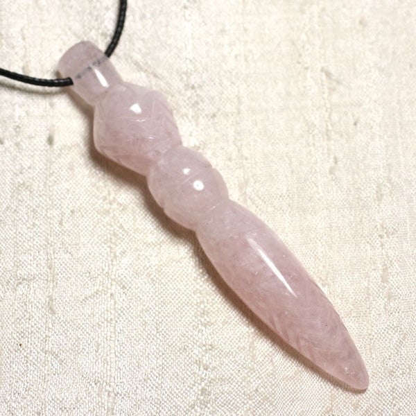 Collier pendentif en pierre - Grand Pendule Egyptien Thot gravé 100mm Quartz Rose