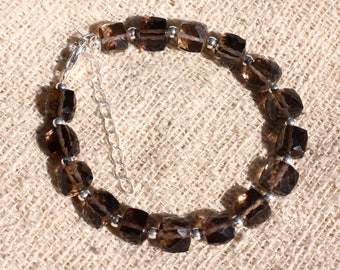 925 Silver and Stone Bracelet - Smoky Quartz Faceted Cubes 7-8mm